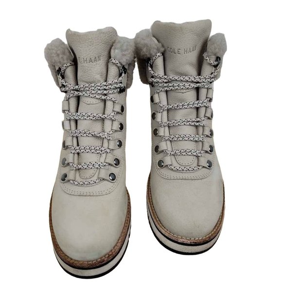 Cole Haan Womens Zerogrand Explorer Hiking Boots Beige Leather Ankle Lace Up 6 B - Picture 2 of 13